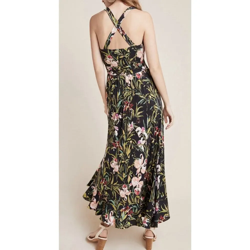 Maeve Anthropologie Gabriela Ruffled Wrap Maxi Dress Floral Print Dress Small - Picture 2 of 16